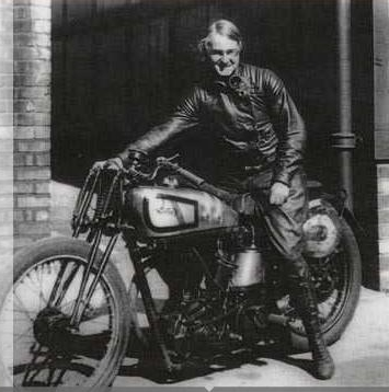 Beatrice Shilling with her Norton motorcycle